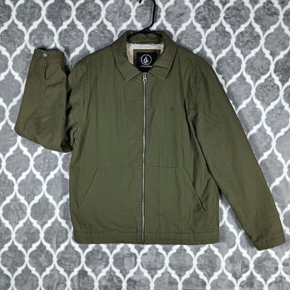 Volcom Sherpa-Lined Olive Green Zip-Up Jacket Men’s M - Picture 1 of 9
